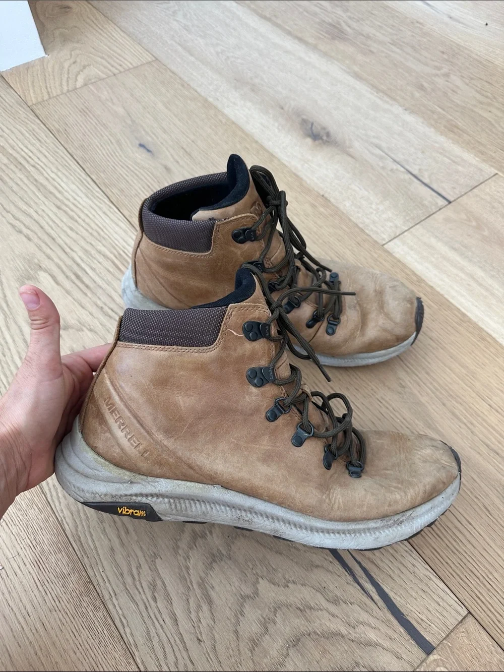 Merrell Tan Brown Leather Chukka Hiking Boots men’s 13